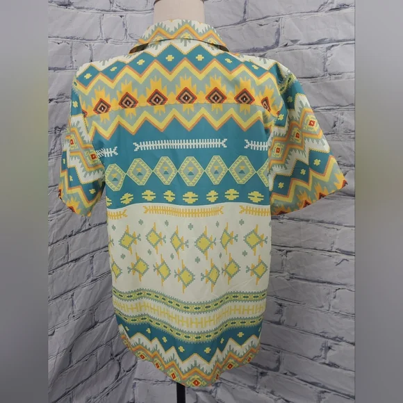 Saint Javelin Crimea Beach Party Hawaiian Open Collar Shirt Tribal Southwestern - Picture 5 of 10